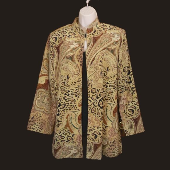 VTG Willow Ridge Jacket Golds/Browns/Black Animal Print Nehru Collar Size 16P - Picture 1 of 10